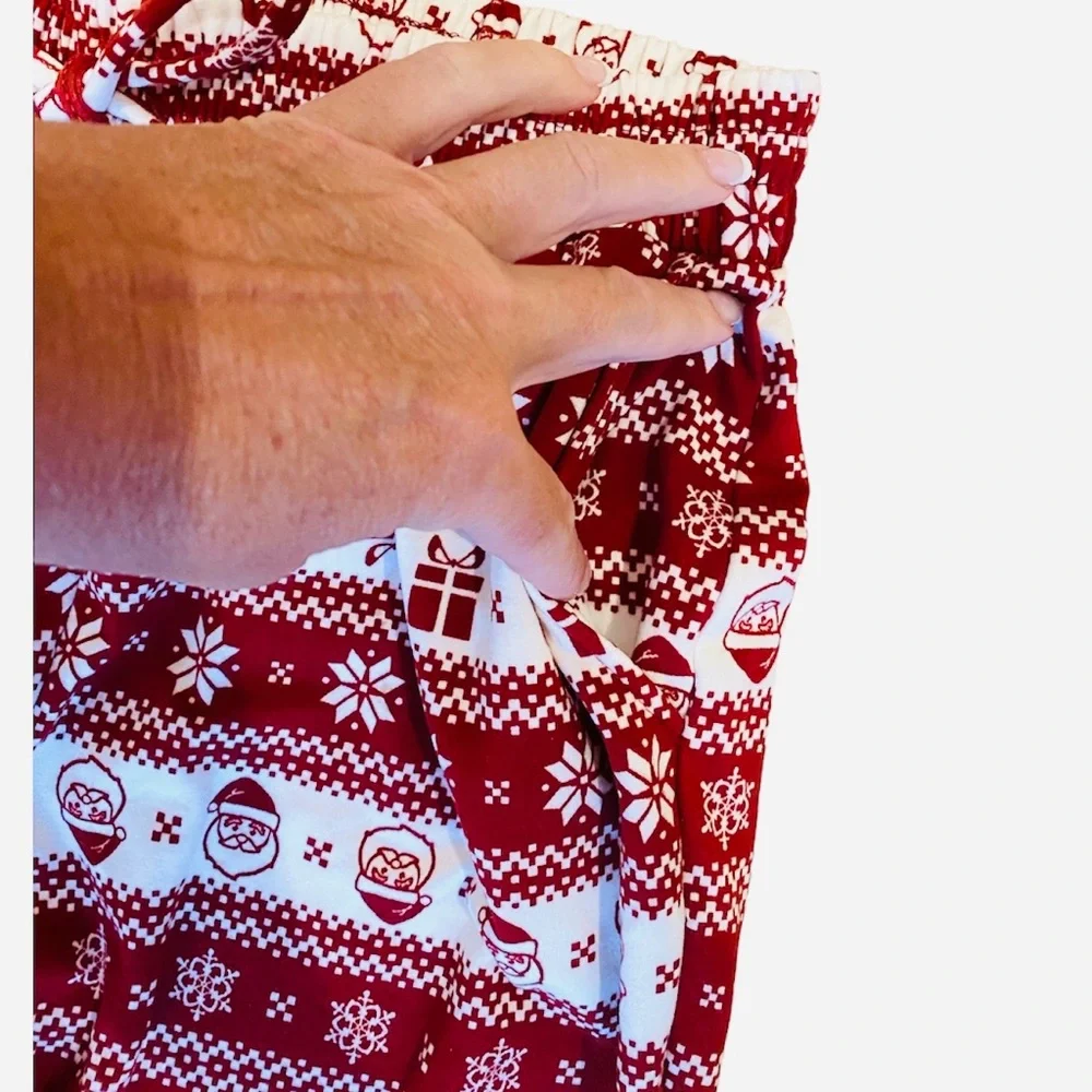 Shosho Christmas Holiday Pajamas PJ Set Red White Fair Isle Santa Claus M Lounge
